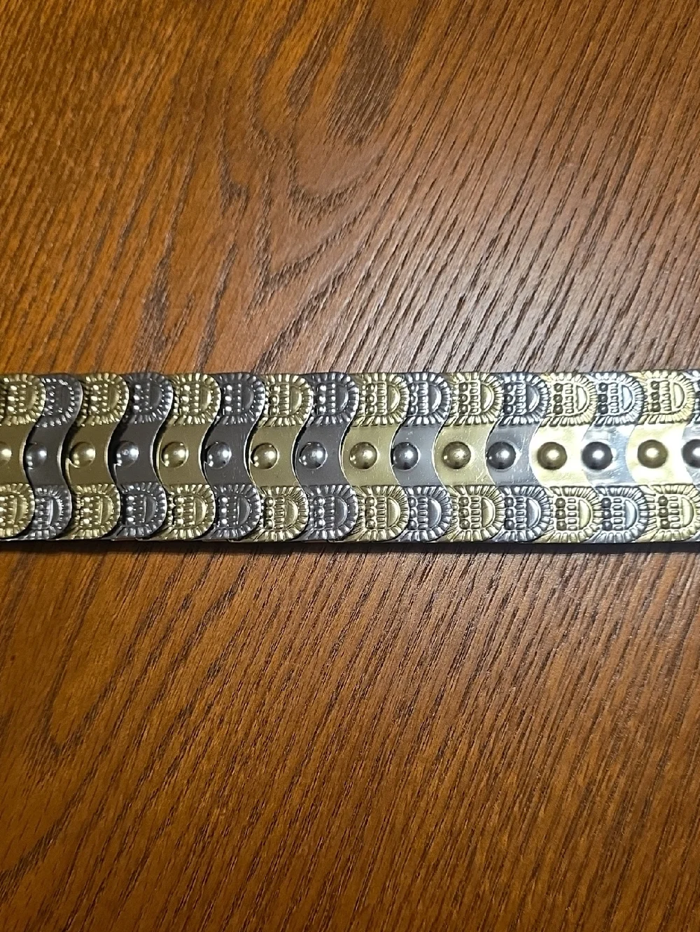 Vintage Ornate Mixed Metal Elastic Stretch Belt - Gold & Silver Filigree